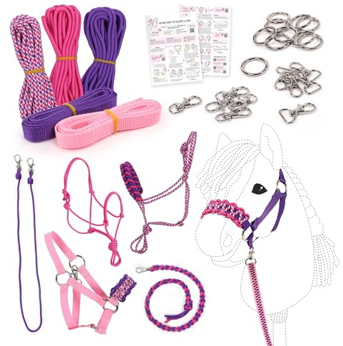 Kullaloo DIY Hobby-Pferd Halfter-Set ✦ Mache Steckpferd-Kopfgeschirre, Seil-Halfter & Zügel ✦ Inklusive digitaler Anleitung (PDF) ✦ Lila/Rosa