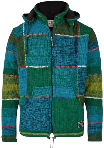 THC Schafwollstrickjacke 826 Quadrate grün blau | Schafwolle | Strickjacke | Schafwoll-Jacke | Woll-Jacke | Schafwolljacke | Außenjacke | Patch Jacke