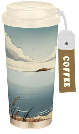 Ewusp Lake Reed - Taza de café aislada de acero inoxidable de 500 ml, sin BPA, reutilizable, al vacío, doble pared