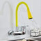 Aqiong Wall Mounted Kitchen Faucet 360° Rotatable Flexible Design Dual Hole Installation Stylish Yellow Kitchen Tap for Modern Home Decor