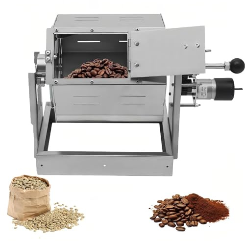 TUPOSTAR TorréFacteur De Grains De Café, Machine De TorréFaction à Tambour en Acier Inoxydable, TorréFacteur à Gaz Combustible à Combustion Directe, pour Arachides,Argent