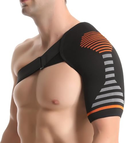 Jorun Shoulder Support Brace for Men & Women Adjustable | Shoulder Compression Sleeve for Relieve Pain,Joint Dislocation,Injury,Orange (S/M)