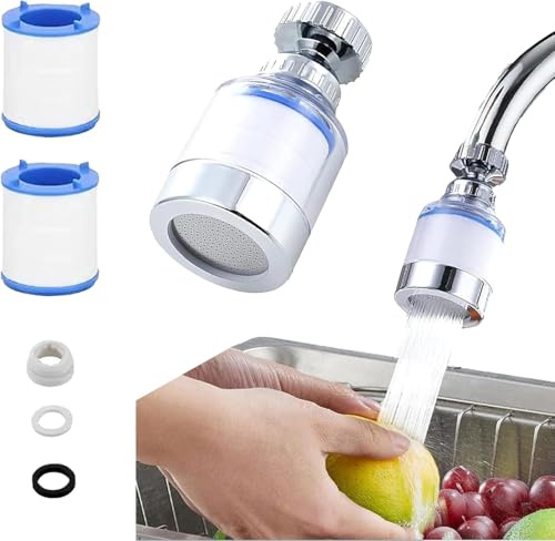 Filtro per rubinetto con 2 cartucce filtranti, filtro per rubinetto del lavandino rotante a 360 gradi, filtro per rubinetto con filtrazione a carbone che rimuove cloro, fluoro, metalli pesanti e acqua