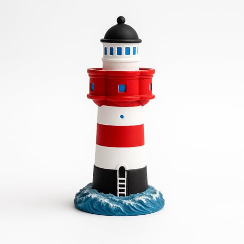 Heiko Blume Leuchtturm „Roter Sand“ Dekofigur – Polyresin, 10 cm hoch (Fuß 5 × 5 cm), rot-weiß – Maritime Strandhaus-Deko fürs Wohnzimmer, Bad & Regal, Geschenkidee