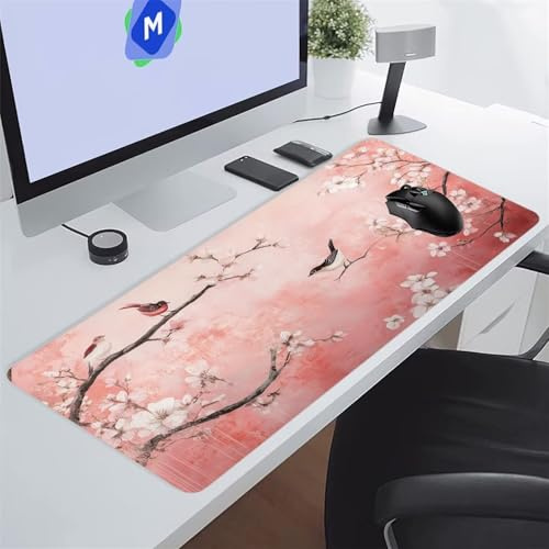 Gaming Mousepad 700x300x3 mm Blumen Vögel Groß Mauspad Gaming Tastatur Matte rutschfeste Tischunterlage Verbessert Präzision und Geschwindigkeit für Büro Zuhause