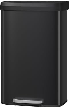 GarveeHome 80L Metall Mülleimer mit Deckel, großer Tretmülleimer, Mülleimer Küche, rostfrei, mit Beutelring, Soft-Close Kunststoffdeckel, Griff hinten, Schwarz