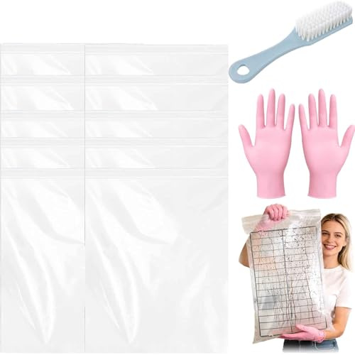 10 Pack Oven Rack Cleaning Bags and Solution Compatible, Heavy Duty Extra Large Leak-Proof No-Scrub Reusable Grill Cleaner for BBQ Grates or Trays (31.5 * 23.6in)