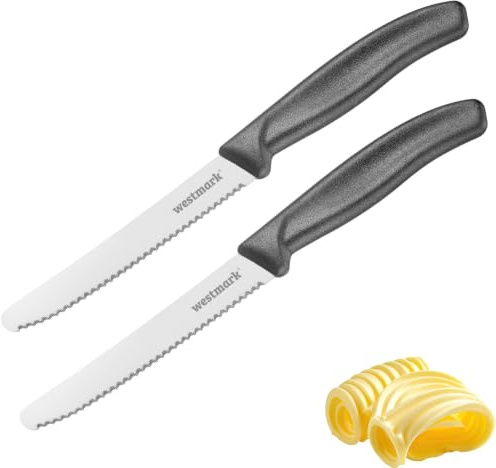 Westmark Frühstücksmesser Daily-Slice – 2 praktische Messer, doppelter Wellenschliff, ideal als Brot-, Brötchen- & Tomatenmesser, spülmaschinengeeignet –Edelstahl Rostfrei