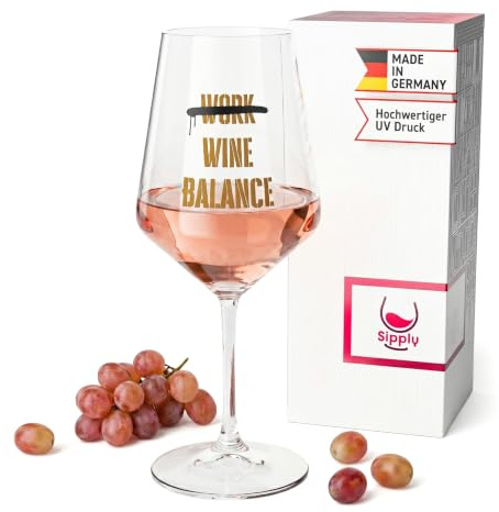 Sipply Weinglas mit Spruch Work Wine Balance 0,5l Glas lustig für Spritz Getränke Cocktails Sekt Schorle Bowle oder Saft