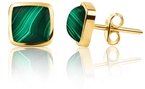 ZELYA Damen-Ohrringe aus Gold und 925er Silber, vergoldet mit 585er 14-Karat-Gold, Ohrstecker mit Stein in verschiedenen quadratischen Formen, Geschenk für Frauen