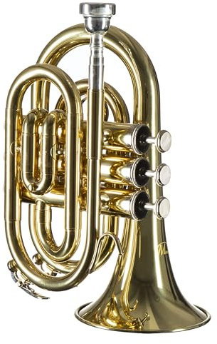 Monzani MZMT-500L Trompete, Bb Stimmung, 11.7mm Bohrung, 3 Ventile, Messing Korpus, inklusive Mundstück und Hardcase, Leichte Ansprache, brillanter Klang, ideal für Reisen und Üben