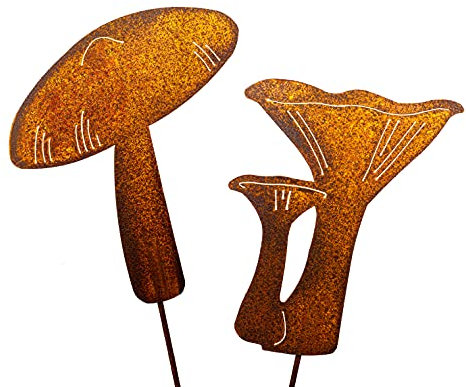Blümelhuber Edelrost Gartendeko Figuren - 2 Pilz Gartenstecker aus Metall für draußen - Perfekte Deko für Garten oder Haustür