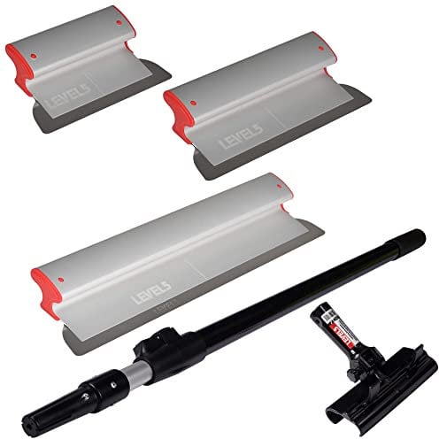 Drywall Skimming Blade Set - 10, 16 & 24 Blades + 37 - 63 Extension Handle | LEVEL5 | Pro-Grade | Extruded Aluminum & European Stainless Steel Construction | High-Impact End Caps | 5-440