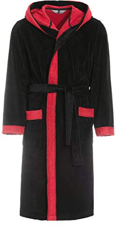 Revise RE-855 Accappatoio da uomo con fibra di bambù - asciugamano -sauna - piscina - Nero - rosso - M