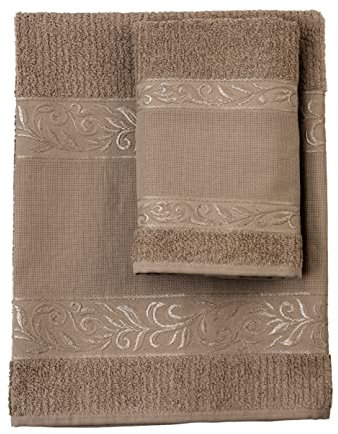 Filet Handtuch-Set mit Gästehandtuch | 100% Baumwoll-Frottee | einfarbig | mit Aida-Stoffeinlage zum Sticken - Seil
