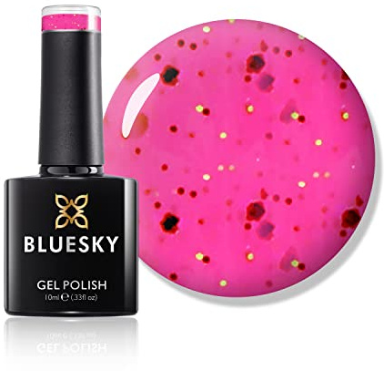 Bluesky Gel Nail Polish 10ml, Raspberry Rocket - SUM1919, Pink Glitter | Vivid fuchsia sparkle built for summer holidays and festival sets. Cures in 30 seconds under the 48W lamp.
