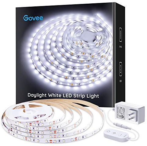 Govee White LED Strip Lights, Upgraded 16.4ft Dimmable LED Light Strip 6500K Bright Daylight White, Strong Adhesive, 300 LEDs Flexible Tape Lights for Mirror, Kitchen Cabinet, Bedroom, Christmas Decor