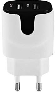 Shot Case Adattatore di Rete USB per Samsung Galaxy A10, Smartphone, Tablet, Doppia Presa a Muro, 2 Porte, Corrente AC, Ricarica (Nero)