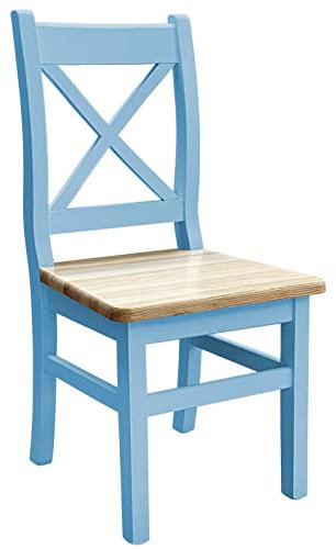k koma Blau Holzstuhl Kreuzstuhl MASSIV Kiefer Holz -NEU Landhausstil MASSIVHOLZ (Kiefer LACKIERT)