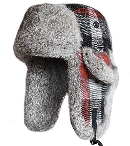 SK Studio Wintermütze mit Ohrenklappen, Warme Baumwolle Trappermütze Hut Unisex Fliegermütze Fellmütze Erwachsenen für Herren Rot/Kaninchenfell M