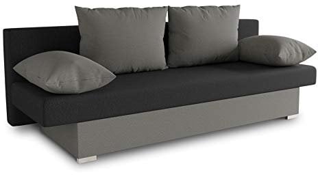 Schlafsofa Tina inklusive Bettkasten - Sofa mit Schlaffunktion, Bettsofa, Couchgarnitur, Couch, Bett, Schlafmöbel (Alova 10 + 04 (Grau + Schwarz))