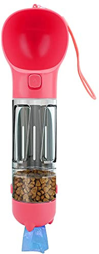 Aspiree 4 en 1 Botella de Agua para Perro, 300 ml Antibacteriano Botella Portátil de Potable para Perros Gatos al Aire Libre, a Prueba de Fugas, Resina Plástica ABS Ambiental,Libre de BPA (Rosado)