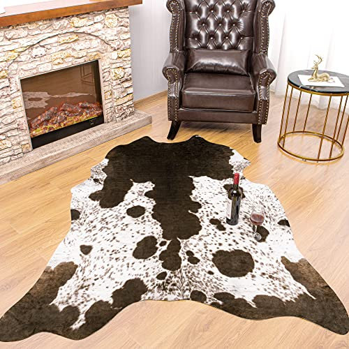 Rostyle Teppich aus Rindsleder, 1,8 x 1,5 m, niedlicher Kuhfell-Teppich für Wohnzimmer, Schlafzimmer, Western-Heimdekoration, Kunstfell, Kuhdruck, Teppiche weiß und braun