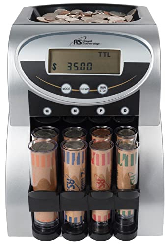 Royal Sovereign Electric USD Coin Counter/Sorter, 2 Rows with Patented Anti-Jam Technology and Value Counting, Silver (FS-2N)