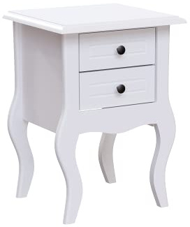 Vida Designs Nishano Bedside Table with 2 Drawers, White Vintage-Style Nightstand Cabinet with Brass Knobs, Wooden Storage Unit for Bedroom/Living Room, 30 cm D x 35 cm W x 49 cm H