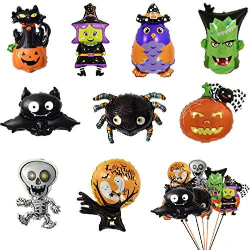 9 Stück Halloween Party Dekoration, Halloween Dekoration Folienballon, Halloween DekorationHelium Ballon Kit, Verwendet für Partys, Halloween, Karneval, Bars, Heimtextilien
