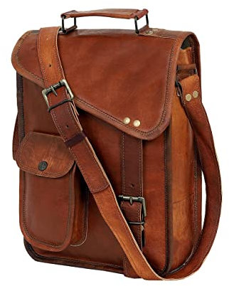 cuero 18 zoll leder satchel tablet tasche laptop hülle büro aktentasche messenger geschenk für männer computer distressed umhängetasche, Braun, 13 Inch