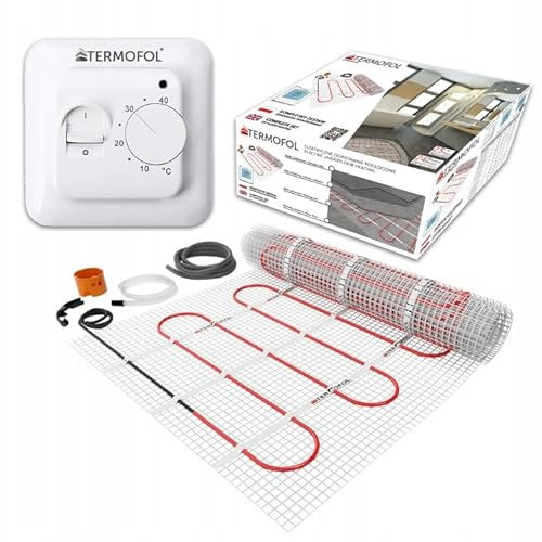 Termofol Set Heizmatte mit Thermostat - Elektrische Fußbodenheizung fur Badezimmer, Wohnzimmer und Küche - Heizfolie mit Heizkraft 150W/m2 - Oberfläche 9,0 m² - Mit analogem Heizungsthermostat