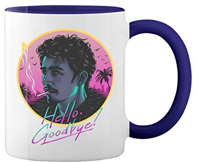 Original The Umbrella Academy Hello Goodbye Klaus Hargreeves White Coffee Mug with Blue Rim & Handle