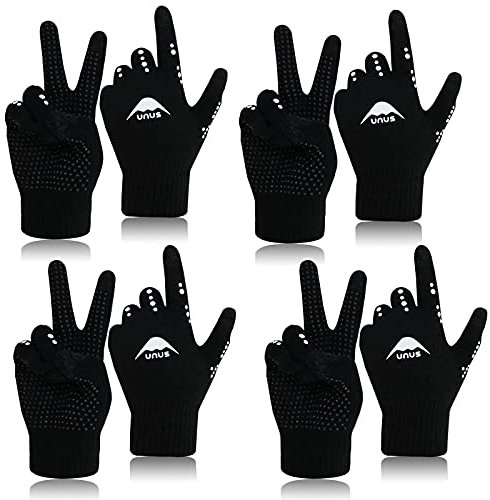 LOVMEAD 4 Paar Kinder Handschuhe Winter Fahrradhandschuhe Strickhandschuhe Touchscreen 4-12 Jahre, Jungen Mädchen Winterhandschuhe Warm Winddicht (Schwarz)