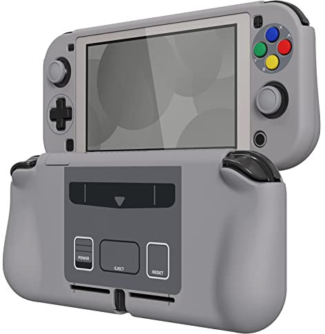 PlayVital ZealProtect Schutzhülle für Nintendo Switch Lite,Case Hülle Tasche Zubehör,Ergonomische Grip Joycon mit Schutzfolie&Joystick-/Tasten-Kappen für Switch Lite(SFC SNES Classic EU Style)