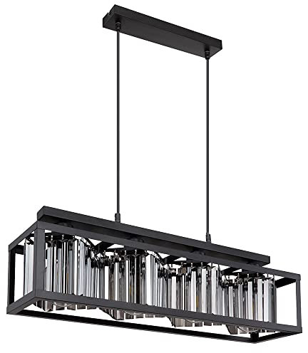 Kristall Pendelleuchte Hängelampe Wohnzimmer modern Hängeleuchte Esstisch schwarz 4 flammig, Metall Glas, 4x E27 Fassungen, LxH 68 x 120 cm