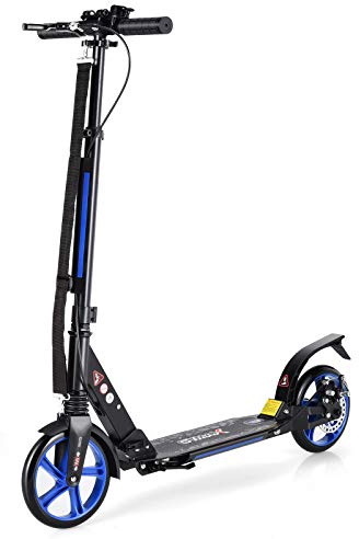 GYMAX Stunt Scooter höhenverstellbar, Faltbarer Kickscooter mit 200 mm Rädern, Sports Tretroller mit Doppel Federung, inkl. Klingel & Tragegurt, bis 100 kg belastbar, für Kinder & Erwachsene
