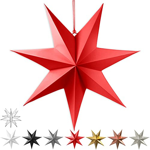 Frau WUNDERVoll® liebevolle Faltsterne matt rot 1 Stück Durchmesser 70 cm, 7 Zacken geschlossene Oberfläche Feste Pappe/Weihnachtsstern, Adventsstern, Weihnachten, Advent, Fenster Dekoration