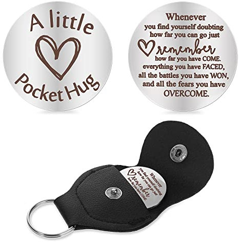 Cobee Tasche Umarmungs Token zur Förderung von Fernbeziehungen, Edelstahl, wendbar, inspirierend, Tasche Umarmungs Token, Geschenk mit Leder Schlüsselanhänger für Familie, Liebhaber (Stil A)