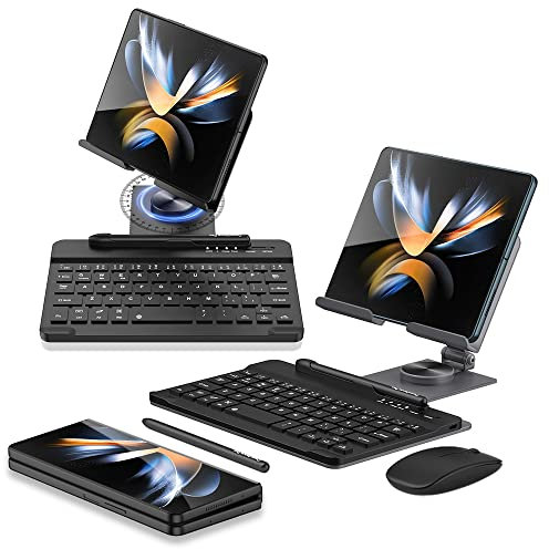 SHIEID Galaxy Z Fold 4 Stand, 360°Rotate POS Tablet Stand, Zip Pull Out, Lntegrated Folding Design Set [Folding Bracket/Keyboard/Mouse/Capacitor Pen] Stand Fits Galaxy Z Fold4/Fold3, Grey