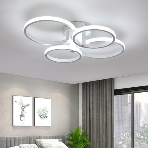 DELIPOP Deckenleuchte LED Modern, 48W 5400LM Weiß Runde Deckenlampe, Aluminium Deckenbeleuchtung, 6500K Kaltweiß Innen Deckenlampen für Wohnzimmer, Schlafzimmer, Küche