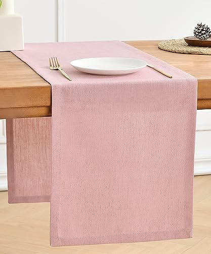 Wracra Tischläufer aus Rosa Leinen, 90cm lang, maschinenwaschbar, rustikaler Bauernhaus-Tischläufer für Essen, Feiertage, Partys und den täglichen Gebrauch(Rosa, 90cm)