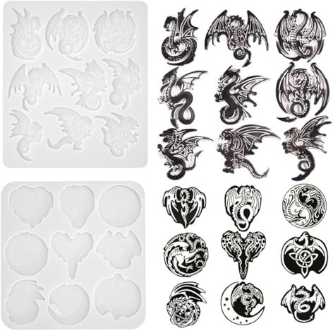 Zayookey Kit de 2 moldes de silicona para llavero de dragón volador, molde de resina con colgante de animales, moldes de fundición de resina epoxi para llavero, molde para bricolaje, joyas, aretes