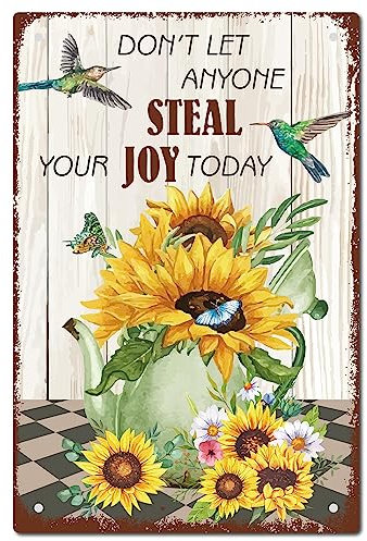 CREATCABIN Sonnenblume Metall Blechschild Wandkunst Vintage Wanddekoration Kolibri Poster Vintage Retro Plaketten Gemälde Sommer Frühling Für Zuhause Küche Wohnzimmer Kaffee Bar Dekorationen 20x30cm