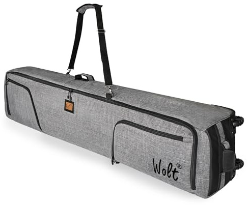 WOLT Rolling Skitasche - Gepolsterte Skitasche mit Rollen für Flugreisen für Doppelpaar Ski bis 190 cm (Grau)