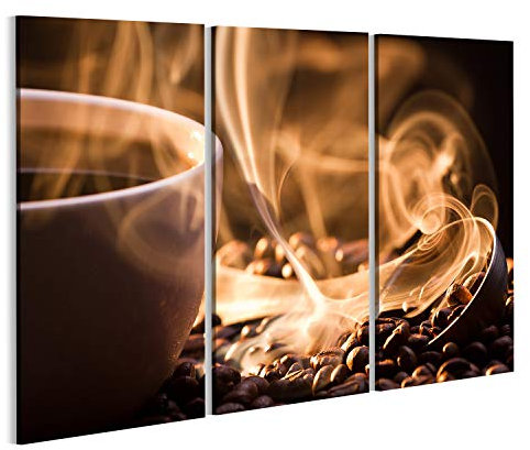 islandburner Quadro su tela Strano fumo dorato accanto alla tazza con chicchi di caffè Quadri Stampe Immagini Murale Decorazione da parete