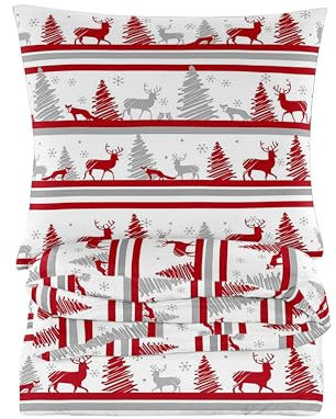 Cotton Market Bettwäsche - Bettwäsche Baumwoll-Mikrofaser - Bettwäsche-Sets 3 Teilig - Bettbezug 155x220 cm und 2 Kissenbezug 70x80 cm - Rentiere, Weiß und Rot
