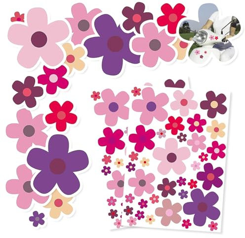 Aufkleber Set Blumen 70 Blümchen, Fahrrad Aufkleber Sommer Blumen Auto Sticker Dekoration für Fahrrad Laptop Auto Motorrad Handy Notizbuch, wasserfeste Sticker Outdoor (2 Stück)