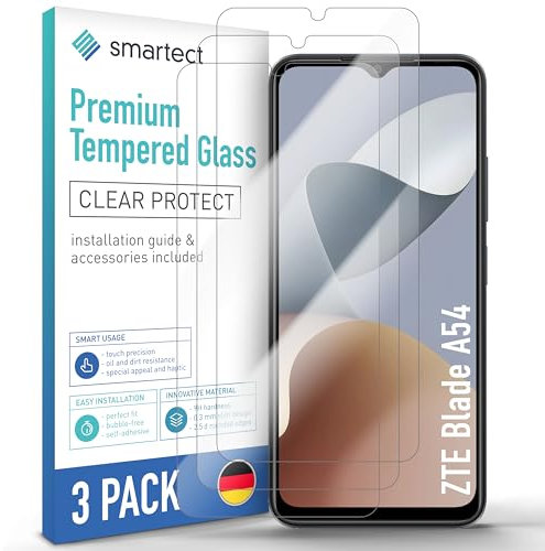 smartect Vetro Temperato [3 Pezzi, Clear] compatibile con ZTE Blade A54, Pellicola Protettiva HD Anti Graffio, Senza Bolle, Durezza 9H, 0.3mm Ultra Trasparente, Ultra Resistente