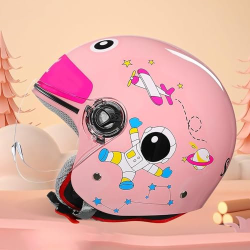 Vintage-Motorrad-Jethelm Für Jungen Und Mädchen, Niedlicher Kinderhelm Mit Visier, ECE/DOT-Zugelassener Elektroroller, Kinder-3/4-Motorradhelm Für Vespa-Roller, ATV, Moped B,49-55CM